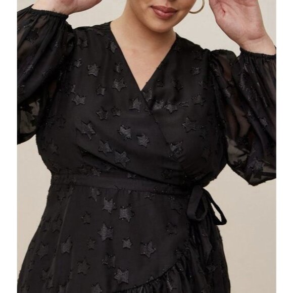 Torrid 2 Top Lurex Star Surplice Ruffle Hem Black Plus Size 2X V Neck Long Slv - Picture 14 of 14